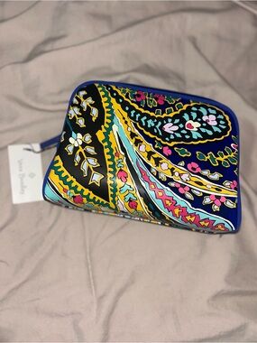 Vera Bradley Blue Paisley Zip Cosmetic Case with Multicolor Floral Accents